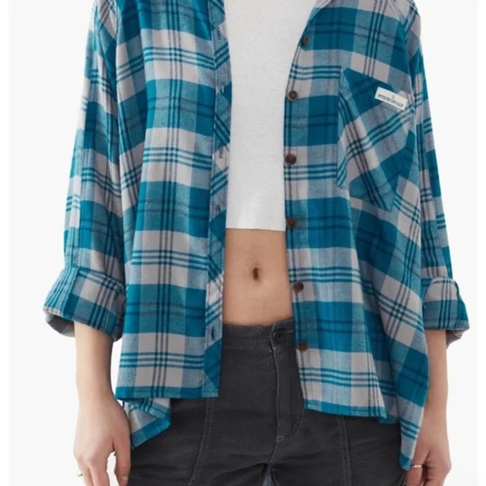 BDG Urban Outfitters Brendon Plaid High-Low Hem Button-up Shirt